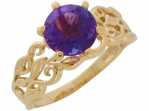 10k or 14k Yellow Gold Ladies Must Have Genuine Amethyst Floral Filigree Ring - Picture 1 of 5