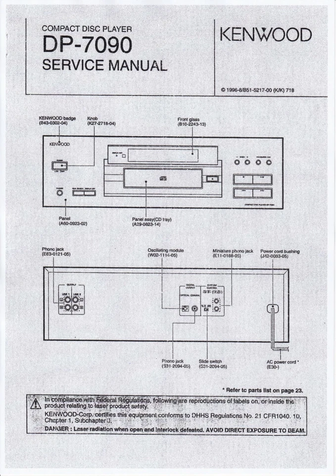 Servizio Manuale di Istruzioni per Kenwood DP-7090 - Immagine 1 di 1