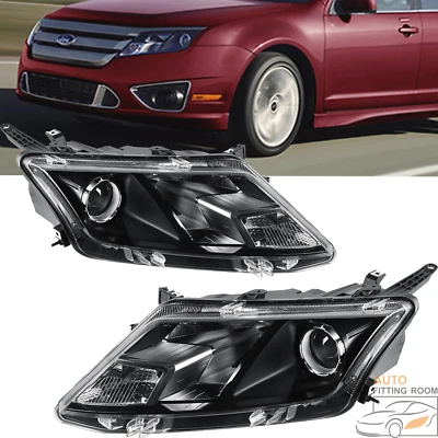 Pair Headlights For 2010-2012 Ford Fusion Black Halogen Headlamps Left & Right Foto 1 de 4