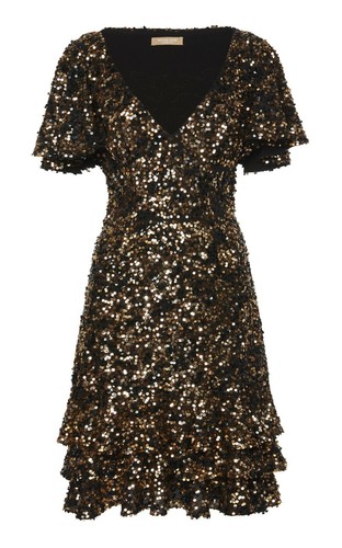 Abito nuovo con etichette collezione michael kors Paillettes Seta Chiffon NERO Taglia 14 $7500