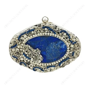 NEW Different Craft India Antique Handcrafted Lapis Lazuli Gemstone Bridal Purse - Picture 1 of 8