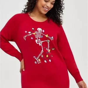 Suéter Esqueleto Navidad Torrido Rojo Nuevo Con Etiquetas Nuevo 4X - Imagen 1 de 5