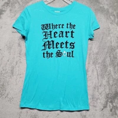 House of Blues Топ женщин большой синий ангел крылья металлический футболка сердце душа - Изображение 1 из 4