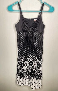 Y2K Jenny&Me Floral Tank Dress Girls Size 12 Sleeveless Satin Black Knee Length - Picture 1 of 4