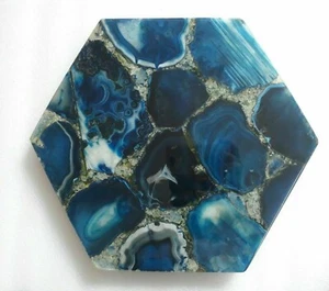 12" Blue Agate table Top Marble semi precious stones Art home decor - Picture 1 of 3