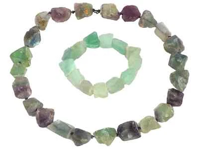Precioso COLLAR y PULSERA Cuentas FLUORITA 14-22mm Natural Crudo Raro Foto 1 de 4