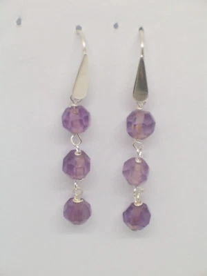 Orecchini pendenti in ARGENTO 925 con AMETISTA naturale viola - pietra dura - - Immagine 1 di 3