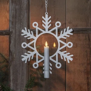 Edle Schneeflocke mit LED Stab-Kerze "3D FLAMME" Ø 24cm zum Hängen Winter Deko - Bild 1 von 7