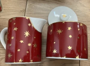 VTG Red Porcelain Sugar Cream Set 14K Gold Stars & Trim Galaxy By SAKURA (#5) - Picture 1 of 6