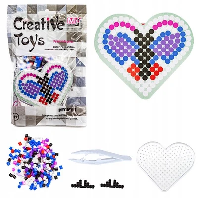 Bügelperlen Set Schablone Bügelbild Schmetterling Herz Bastelset Kinder ab 6j. - Bild 1 von 4