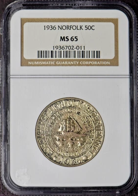 1936 Norfolk Commemorative Half Dollar - NGC MS65 - ✪COINGIANTS✪ - Image 1 of 2