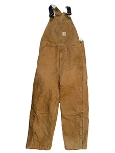 Carhartt Bib Overalls Youth Boys Size 16 Brown Double Knee Ankle Zip Insulated - Picture 1 of 6