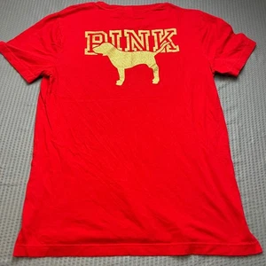 PINK Victoria's Secret T-Shirt Top Dog Graphic Red Women's Medium Kinder Planet - Picture 1 of 9