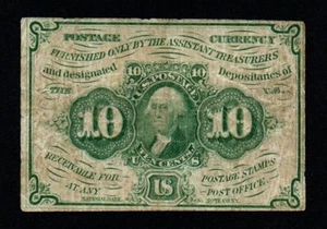1862-63 10c FIRST ISSUE Very Fine Fractional POSTAGE Currency! - Picture 1 of 2