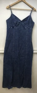 American Eagle Denim Jean Maxi Dress Adj. Spaghetti Strap Stretch Rare Size L - Picture 1 of 3