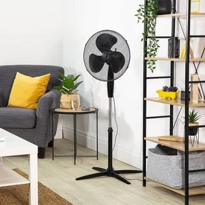 Piedistallo Ventilatore 16" Alte Prestazioni 3 Velocità Oscillante Nero Con Telecomando - Foto 1 di 10