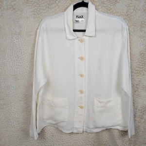 FLAX Womens White Light Weight Jacket Shirt Button Closure Linen Size Small - Picture 1 of 13