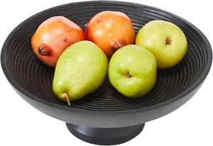 Ribbed Black Wooden Fruit Bowl 5.5X12X12, Kitchen Decor, Decorative Wooden Pedes - Picture 1 of 12