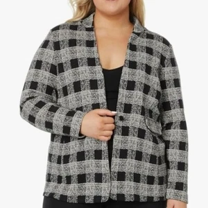 NIC+ZOE Perfectly Plaid Knit Blazer Cardigan Jacket Blazer Size 3X Metallic New - Picture 1 of 15