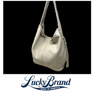 Lucky Brand Off White Pebbled Leather Slouchy Hobo Bag Purse Shoulder Bag