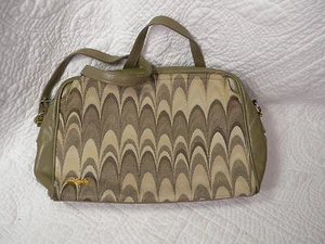 VINTAGE 1950s 60s LOU TAYLOR LEATHER HANDBAG BRASS ACCENTS MIRROR TAN ITALY - Bild 1 von 4