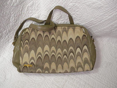 VINTAGE 1950s 60s LOU TAYLOR LEATHER HANDBAG BRASS ACCENTS MIRROR TAN ITALY - Image 1 of 4