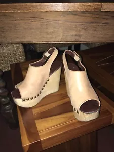 Jeffrey Campbell Snick Platform Wedge Camel Tan Leather Clogs Sandal Size 6.5 - Picture 1 of 8
