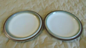 TWO DENBY/LANGLEY PLATES 7.5" SONNET PATTERN WHITE WT BROWN/GREEN BORDER ENGLAND - Picture 1 of 7