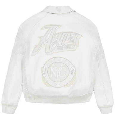 Chaqueta Universitaria Avirex Cuero Blanco - Diseño Premium Bordado NYC Espalda con C Foto 1 de 4