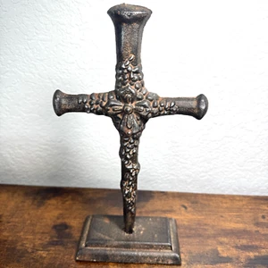 VTG Cast Iron Table Top Mantle Cross Free Standing Christian Religion Goth - Picture 1 of 10