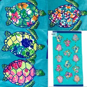 Cynthia Rowley Sea Turtle Beach Towel Hawaiian Tropical Floral Pool Turquoise - Picture 1 of 10
