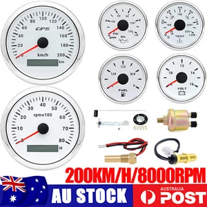 6 Gauge Set 85mm GPS Speedometer 200km/h Tachometer 8000RPM With Sensor for Boat - Picture 1 of 24