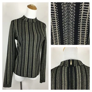 REISS Womens sz Small/Medium Black Gold Glitter Mock Neck Zip Back Knit Sweater - Picture 1 of 10