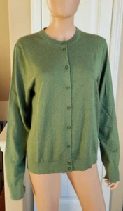 J. Crew Women's Moss-Green Classic Cotton Button-Front Cardigan Sweater XL - Picture 1 of 8