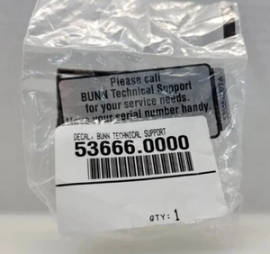 Calcomanía Bunn 53666.0000 Bunn soporte técnico piezas originales OEM ENVÍO GRATUITO - Imagen 1 de 2
