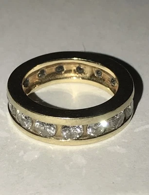 3 Full Carat Eternity Diamond Ring 14k Gold Total 15 Round Brilliant Cut Sz 5 - Image 1 of 4