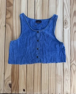 Boston Classics Custom Denim Cut Off Raw Hem Sleeveless Button Down Size 16 - Bild 1 von 11