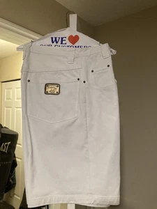 Vintage Karl Kani Jeansshorts Gr. 39 Metallplatte selten elfenbein - Bild 1 von 5