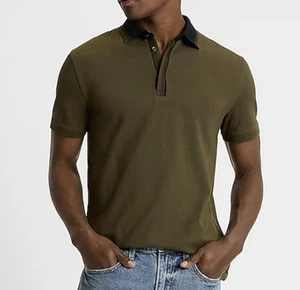 Express Men's Tipped Perfect Pima Cotton Pique Polo Green Size M Tall - NWT $64 - Picture 1 of 17