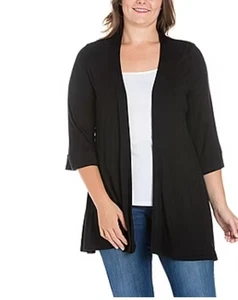 Cardigan spolverino 24seven Comfort Apparel aperto davanti leggero nero nuovo con etichette 1X - Foto 1 di 5