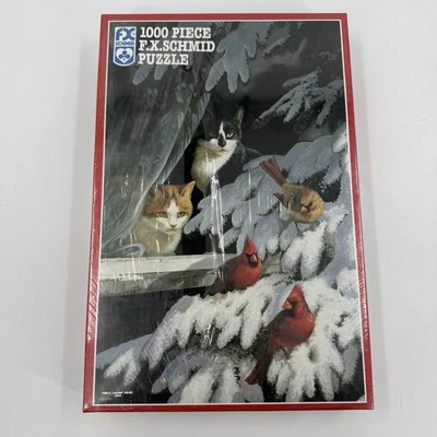 Vintage Sealed FX Schmid 1000 Piece Puzzle Bird Watchers Cats Red Cardinals B7 - Image 1 of 4