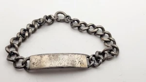 Silver Curb Link Bracelet ID Tag 48 Grams Solid 925 Silver WWII ERA BIKER USED - Picture 1 of 10
