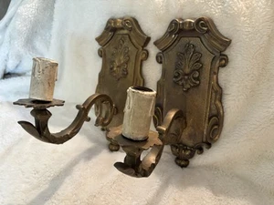 Pair (2) Victorian Solid Brass VTG One Arm Candlestick Wall Sconces Lamp Rewired - Picture 1 of 14