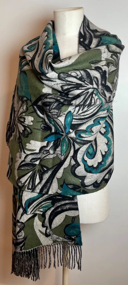 Nordstrom 80" x 27" Grande Bufanda Oblonga Cachemira Gráfico Estampado Floral Flecos O/S Foto 1 de 4