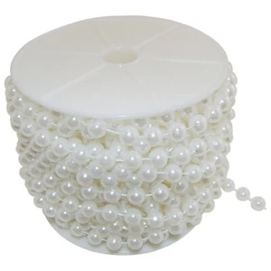 20 Yards Stringed Faux Pearls Large 10mm Shiny White Beads Garland 60 Foot Spool - Picture 1 of 5