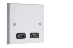 White 2 x HDMI Audio Wall Face Plate Female to Female - Picture 1 of 4