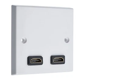 White 2 x HDMI Audio Wall Face Plate Female to Female - Image 1 of 4
