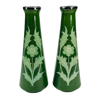 Arts Crafts Glass Silver Vases London h21cm Circa 1905 - Image 1 of 4