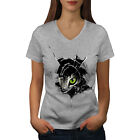 Wellcoda Glass Animal Angry Cat Womens V-Neck T-shirt, Animal Graphic Design Tee