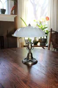 Vintage Brass Ceiling Light Fixture With Clambroth Glass Shade - Picture 1 of 7
